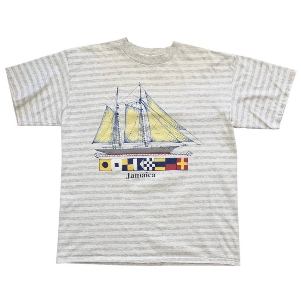 Vintage 90s Jamaica Sailboat Striped Travel Souvenir Tourism Graphic Art T-shirt
